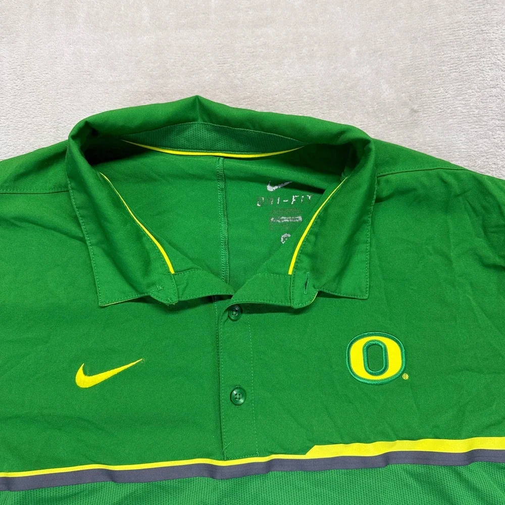 Oregon Ducks Shirt Men's Large Nike Polo Green Dri-Fit‎ NCAA Athletic Football